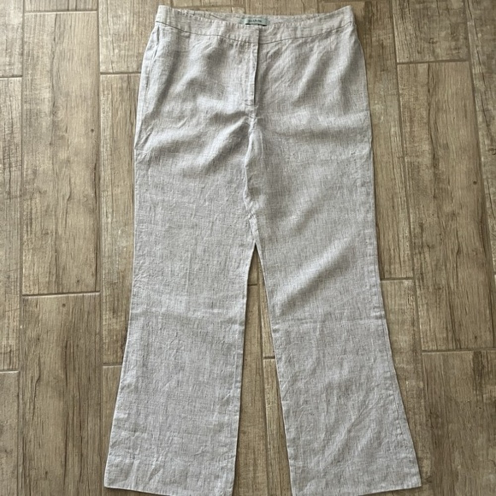 Nurture Womens Linen Pants Med Light Grey/Brown‎ Wide Leg Flat Front Excellent